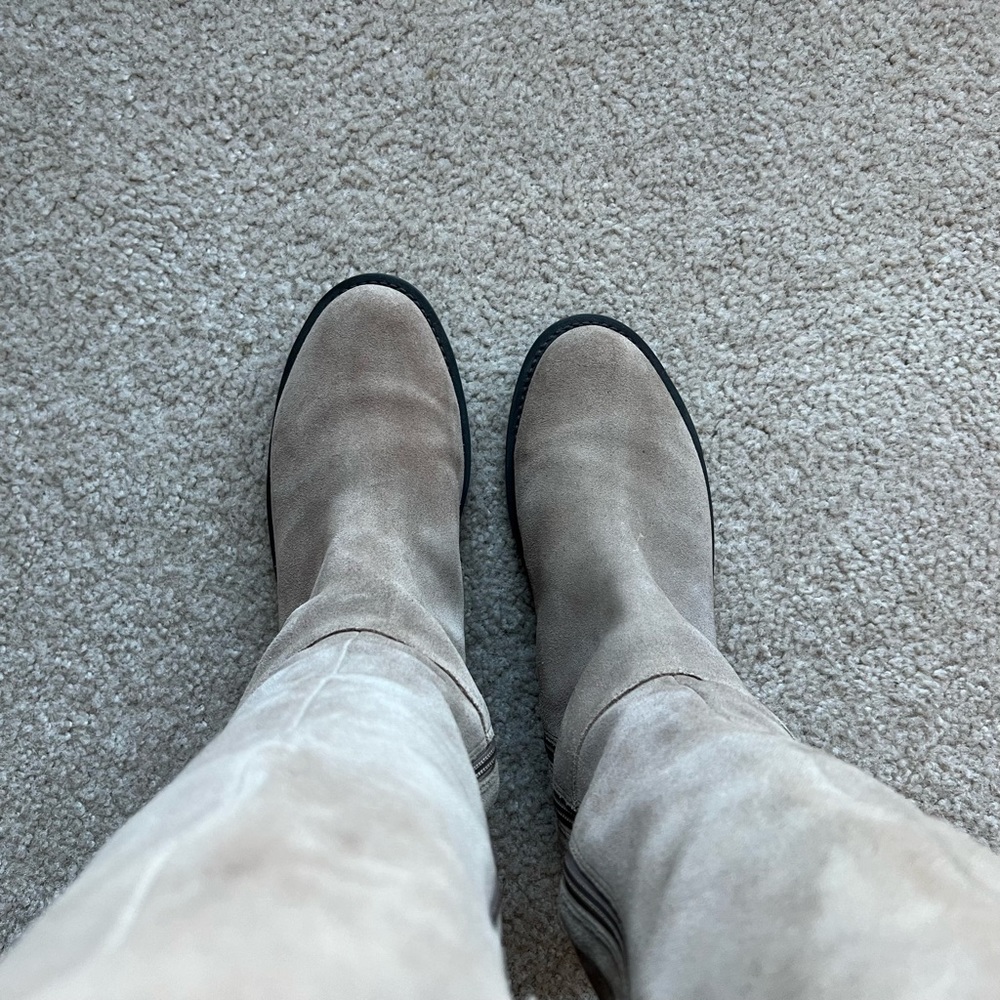 Sole Society “Juno” Over the Knee Boot Suede w Faux Shearling Trim - Taupe - Picture 9 of 10